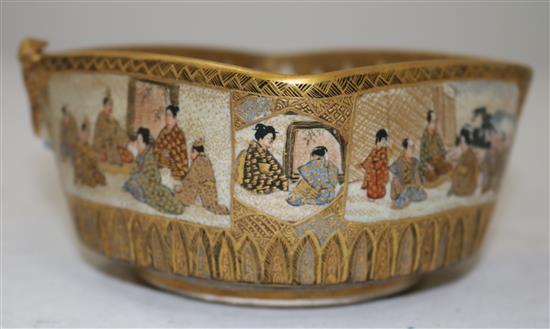 A Japanese Satsuma pottery square bowl and a similar dish, Meiji period, 18.5cm